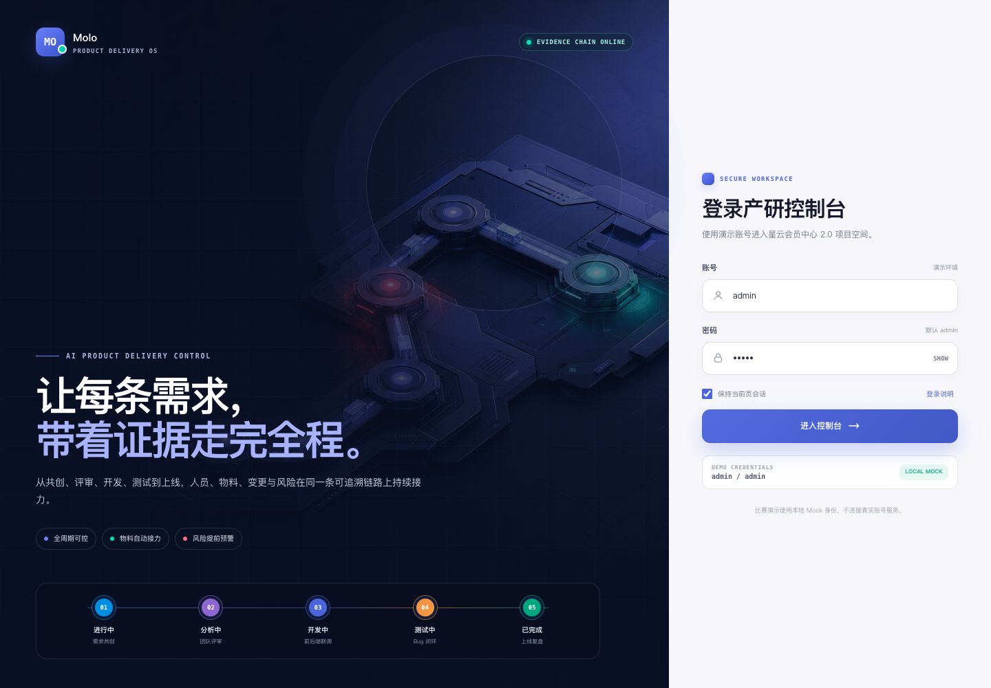 Molo 管理平台登录页的真实可运行截图